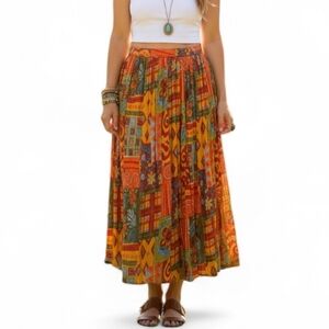 Kaktus Plus Vintage Boho Broomstick Midi Skirt - Orange Floral 1X